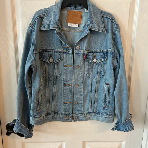 LEVIS Premium Big E Fit Denim Trucker  Jean Jacket Blue Womens XS - Picture 11 of 14